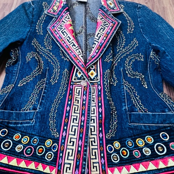 BLUTIQUE Women’s Embroidered Boho/Y2K Denim Jacket SZ:M - Picture 9 of 14